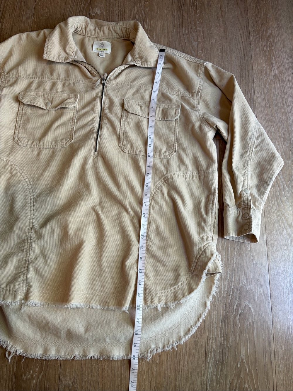 Aerie Lightweight 100% Cotton Corduroy Half-Zip Shirt Jacket - Beige - Picture 10 of 10